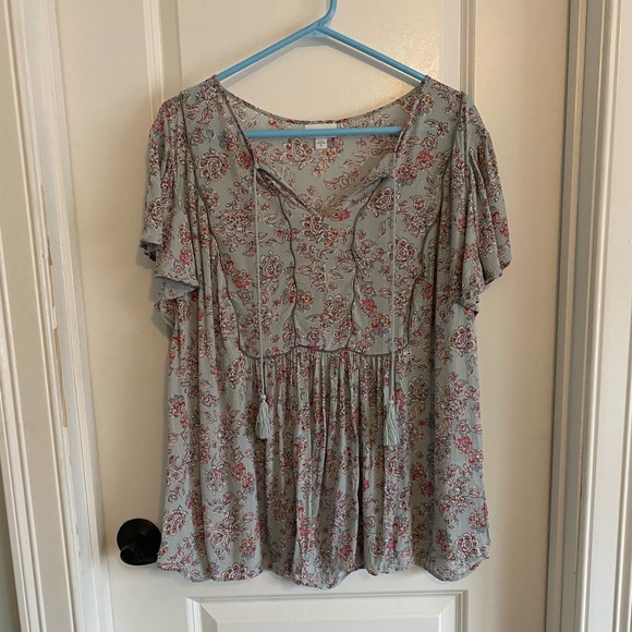 J. Jill Tops - J. Jill Cornflower Blue Floral Peasant Tasseled Blouse